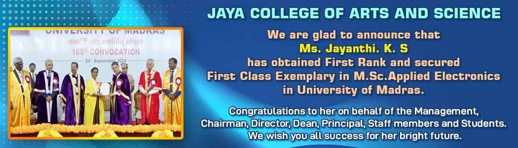 University rank holders of Jaya College academic excellence banner
