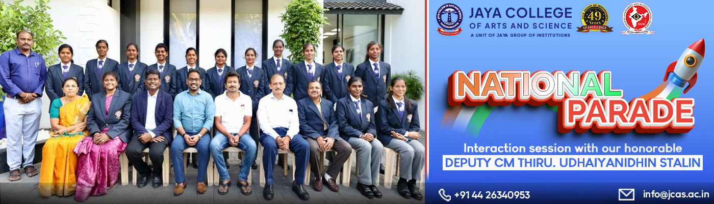 Jaya College National Parade banner with Deputy CM